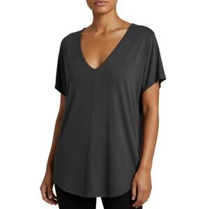 Laila Jayde V Neck Relaxed Top in Charcoal Gray Short Sleeve NWT Size Small